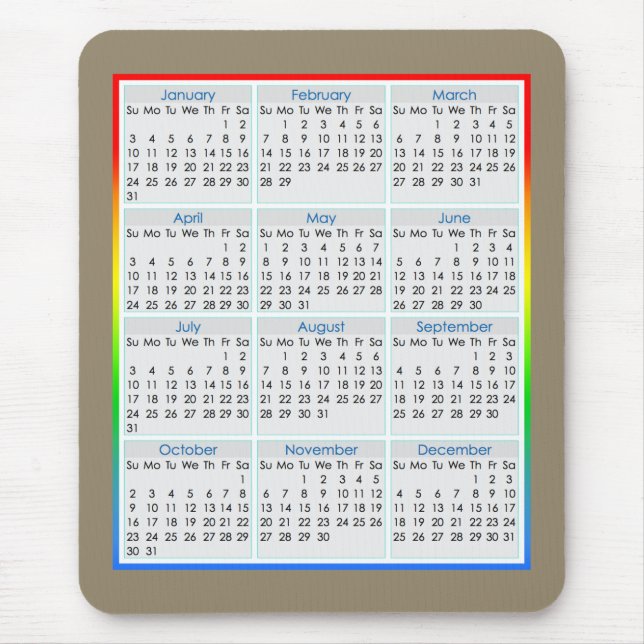 Bunter Maus-Auflage Kalender für 2016 Mousepad (Vorne)