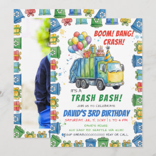 Bunter Müll Bash Müllwagen Geburtstag Einladung