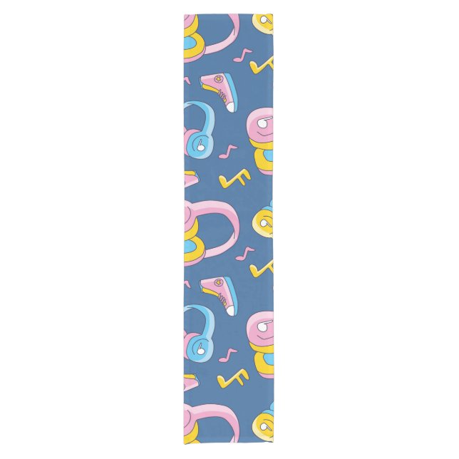 Bunter Musikmix in Rosa, Blau, Gelb Kurzer Tischläufer (Vorderseite)