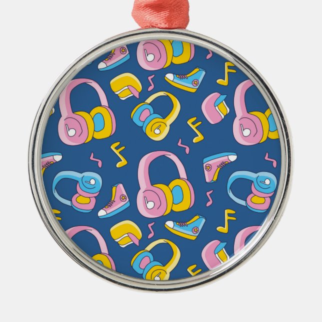 Bunter Musikmix in Rosa, Blau, Gelb Ornament Aus Metall (Vorne)
