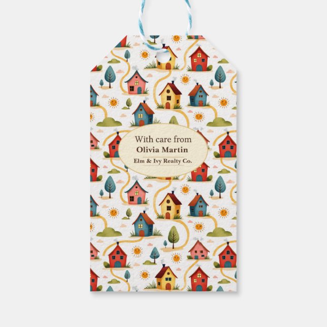 Bunter Nachbarschaftshäuser Makler Geschenkanhänger (Rückseite)