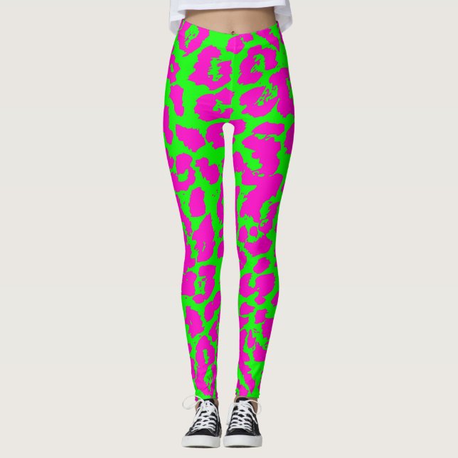 Bunter Neonleopard-Druck Leggings (Vorderseite)