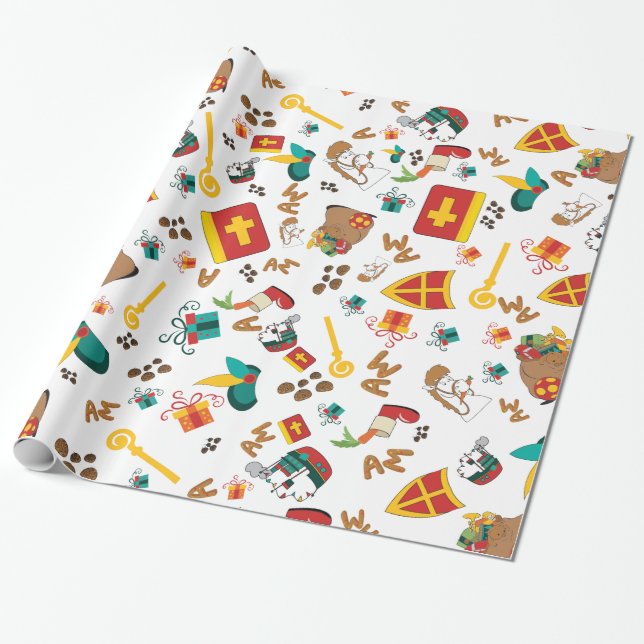 Bunter niederländischer Feiertag Sinterklaas Geschenkpapier (Ungerollt)