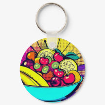Bunter Obstschalen-Schlüsselanhänger | Pop-Art-Ess