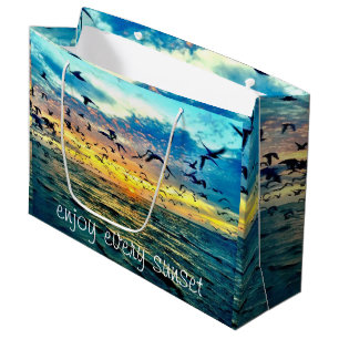 Bunter Ozean-Sonnenuntergang-Druck Große Geschenktüte