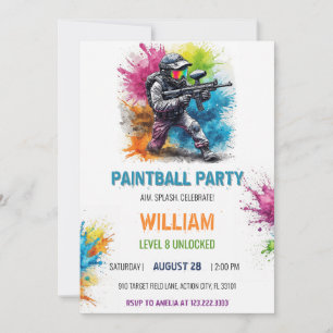 Bunter Paintball-Gamer-Junge 8. Geburtstag Einladung