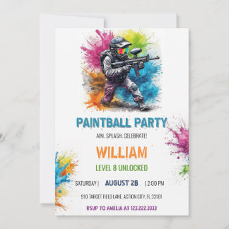 Bunter Paintball-Gamer-Junge 8. Geburtstag Einladung