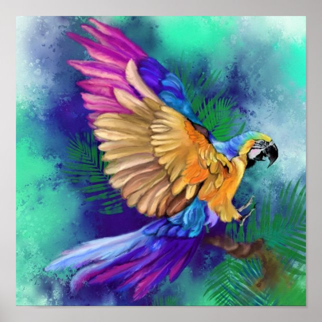 Bunter Papageienposter Aquarell Poster (Vorne)