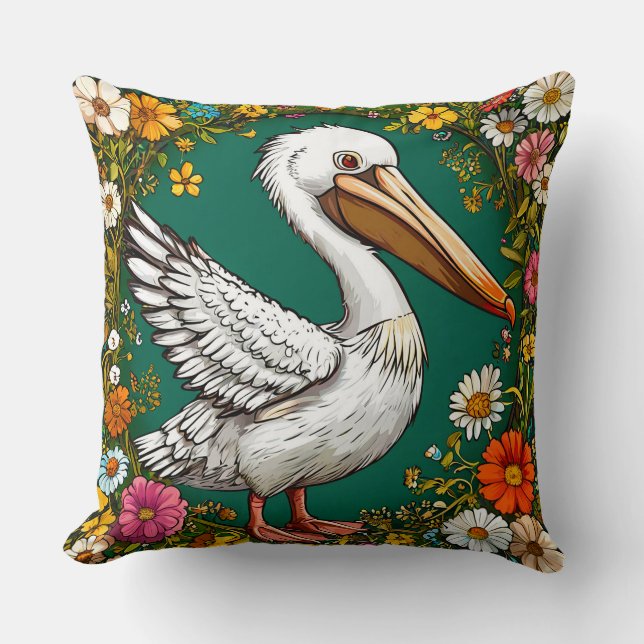 Bunter Pelikanvogel Kissen (Vorderseite)