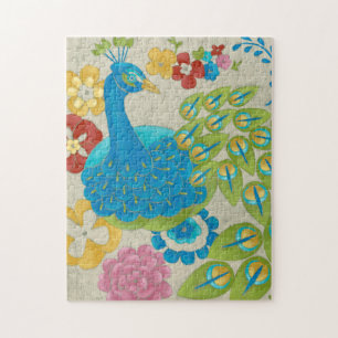 Bunter Pfau und Blumen Puzzle