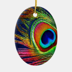 Bunter Pfauenfederndruck Keramik Ornament