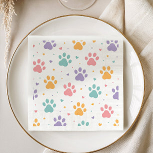 Bunter Pfotenabdruck Welpen-Hunde-Geburtstagsfeier Serviette