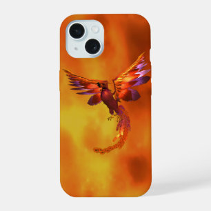 Bunter Phönix fliegt gegen einen feurigen Hintergr iPhone 15 Hülle