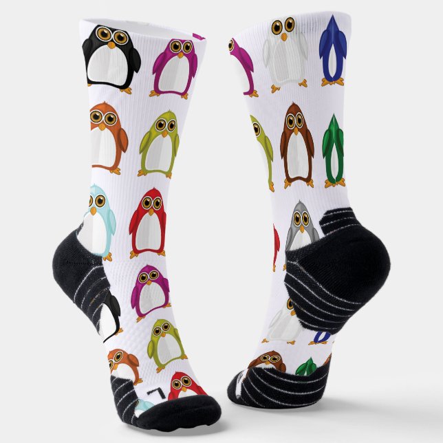 Bunter Pinguin-Muster – Spaßige Regenbogen-Tier-Sp Socken (Gewinkelt)