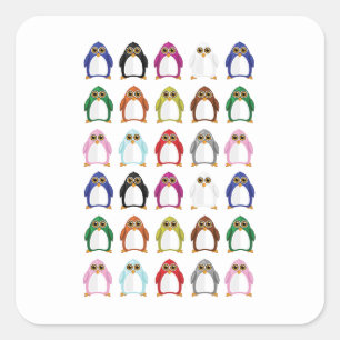Bunter Pinguin Muster Süß Kawaii Lustig Quadratischer Aufkleber