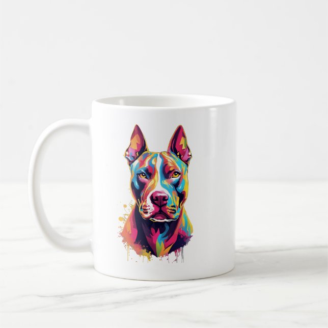 Bunter Pitbull Becher – Lebendiges Pop-Art-Hund-De Kaffeetasse (Links)