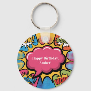 Bunter Pop-Art-Geburtstagsfeier-Geschenkartikel fü Schlüsselanhänger