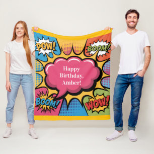 Bunter Pop-Art-Geburtstagsgeschenk für Mädchen Fleecedecke
