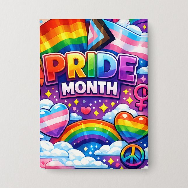 Bunter Pride-Monat Regenbogen- und Einhorn-Kunst Button (Vorderseite)