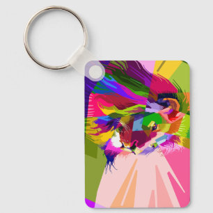 Bunter prismatischer Pop-Art-Entwurf eines Löwen Schlüsselanhänger