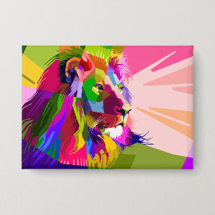 Bunter, prismatischer Pop-Art-Löwe Button