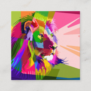 Bunter, prismatischer Pop-Art-Löwe Quadratische Visitenkarte