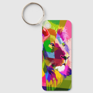 Bunter, prismatischer Pop-Art-Löwe Schlüsselanhänger