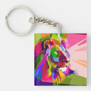 Bunter, prismatischer Pop-Art-Löwe Schlüsselanhänger
