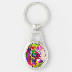 Bunter, prismatischer Pop-Art-Löwe Schlüsselanhänger