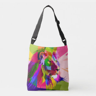 Bunter, prismatischer Pop-Art-Löwe Tragetaschen Mit Langen Trägern