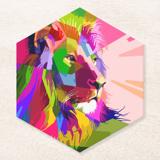 Bunter, prismatischer Pop-Art-Löwe Untersetzer (Vorderseite)
