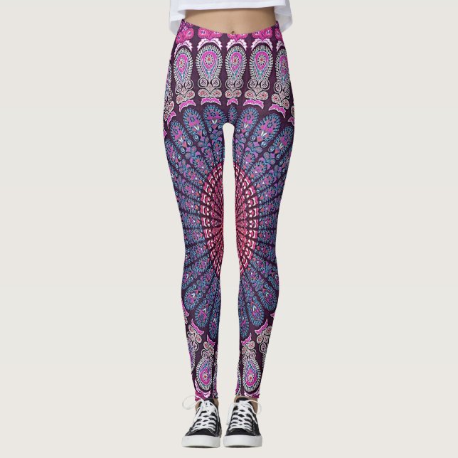 Bunter psychedelischer Mandala-Entwurf Leggings (Vorderseite)
