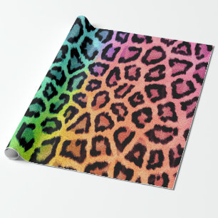 Bunter Regenbogen abgetönte Leopard-Druck-Stellen Geschenkpapier