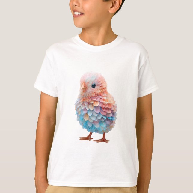 Bunter Regenbogen Feder Küken Kinder T-Shirt (Vorderseite)