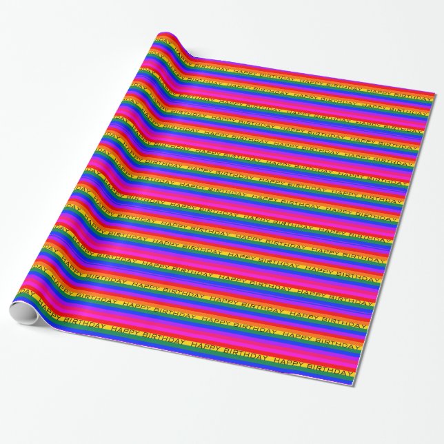 Bunter Regenbogen-Glücklicher Geburtstag Geschenkpapier (Ungerollt)