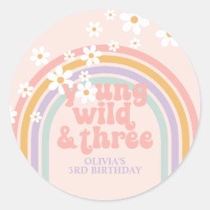 Bunter Regenbogen jung Wild zum 3. Geburtstag Runder Aufkleber