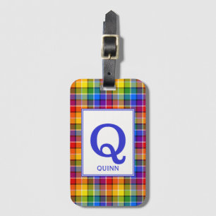 Bunter Regenbogen-kariertes mit Monogramm Gepäckanhänger