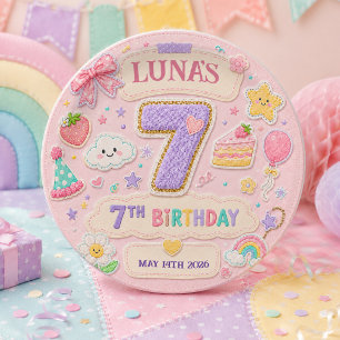 Bunter Regenbogen-Patchwork-Geburtstag 7. Geburtst Pappteller