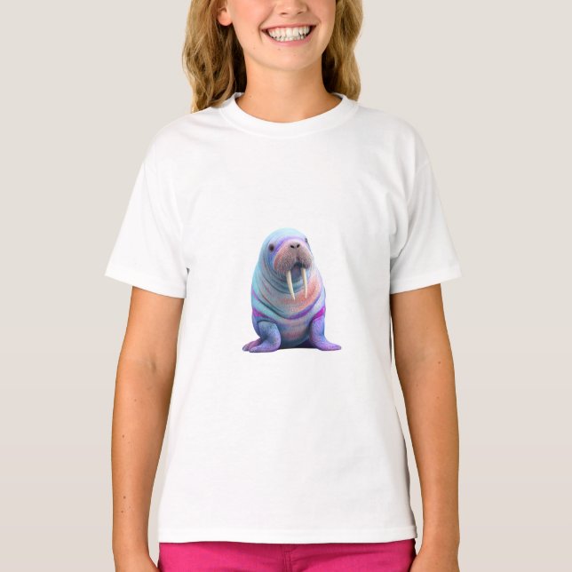 Bunter Regenbogen-Watte-Walross-Kinder T-Shirt (Vorderseite)