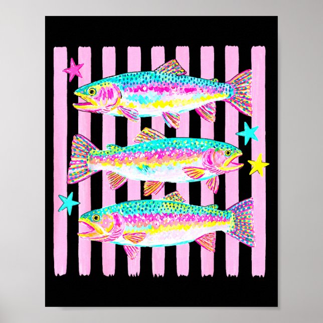 Bunter Regenbogenforelle preppy Sommer Seeben Lebe Poster (Vorne)