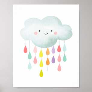 Bunter Regenwolken-Kinderzimmer-Druck Baby Shower Poster