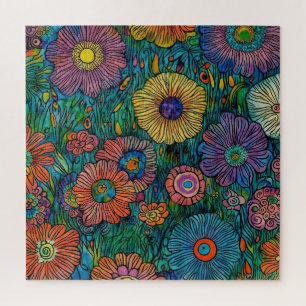Bunter Retro-Blumengarten Puzzle