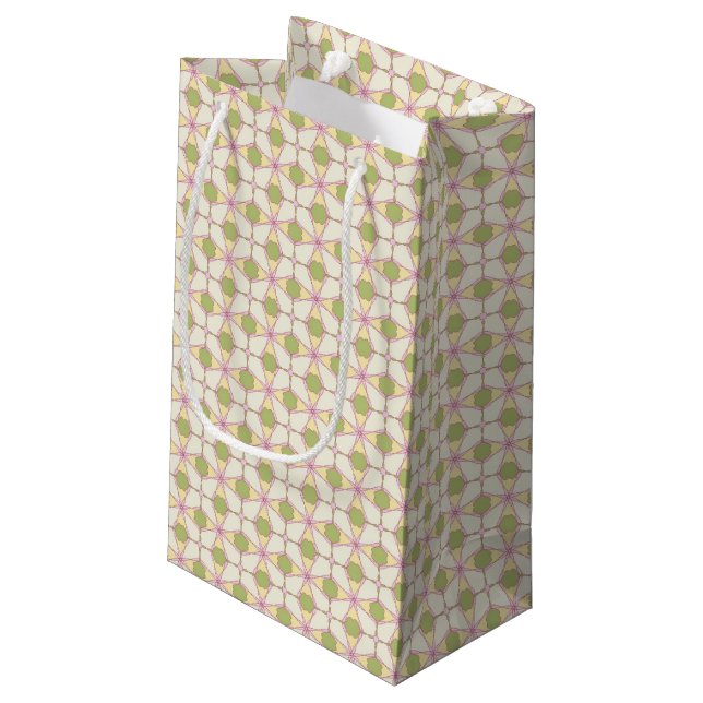 Bunter Retro Musterhintergrund 3 Kleine Geschenktüte (Rückseite Schrägansicht)