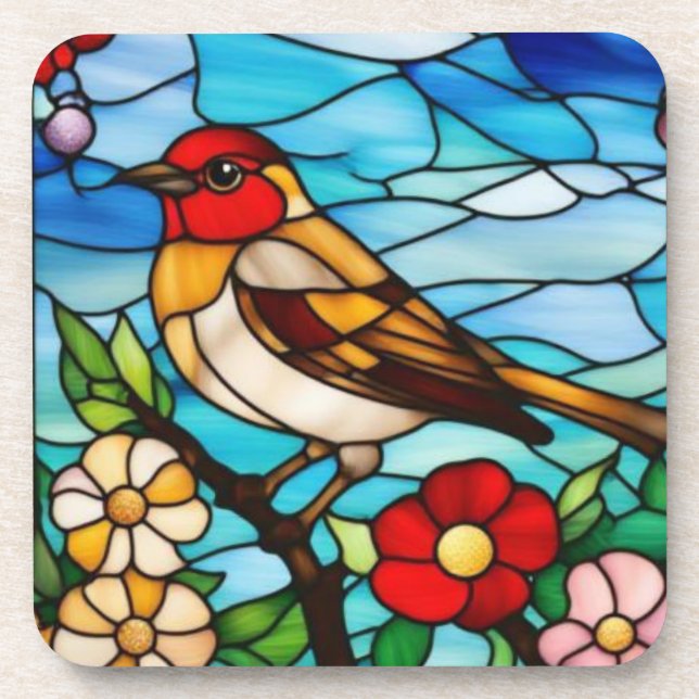 Bunter Robin Getränkeuntersetzer (Vorderseite)