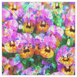 Bunter rosa aquamariner Watercolor-Spritzer Pansy Stoff