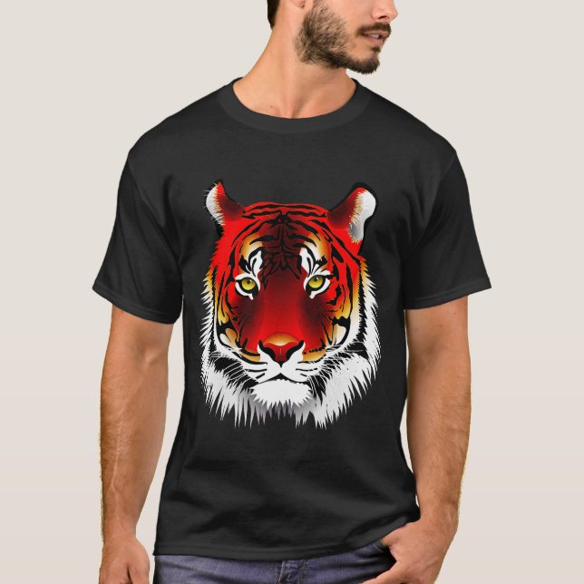 Bunter roter Tiger mit dem gelben Augen-Zeichnen T-Shirt (Vorderseite)