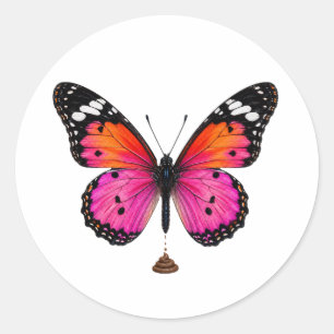 Bunter Schmetterling beim Kacken Runder Aufkleber