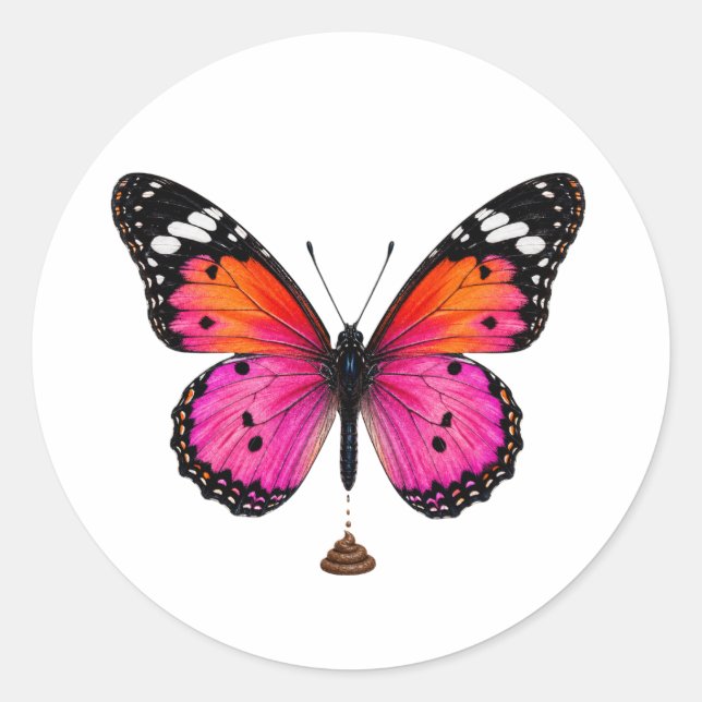 Bunter Schmetterling beim Kacken Runder Aufkleber (Vorderseite)