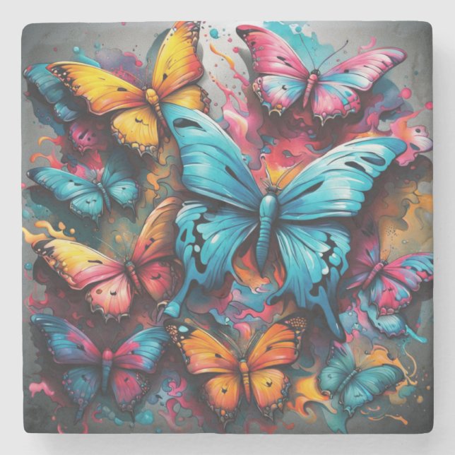 Bunter Schmetterling  Steinuntersetzer (Vorderseite)