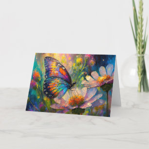 Bunter Schmetterling und Wildblumen bei Sonnenaufg Karte